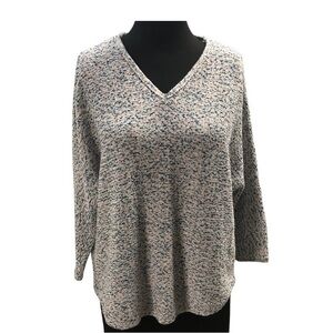 Chico's Chunky Knit V-Neck Multicolor Sweater Size 2 (Size L) 3/4 Sleeves